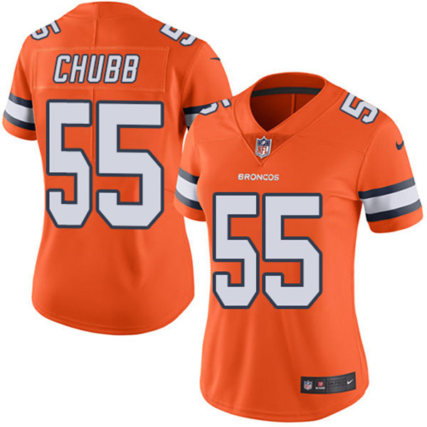 Women's Denver Broncos #55 Bradley Chubb Orange Color Rush Limited Stitched NFL Jersey(Run Small)
